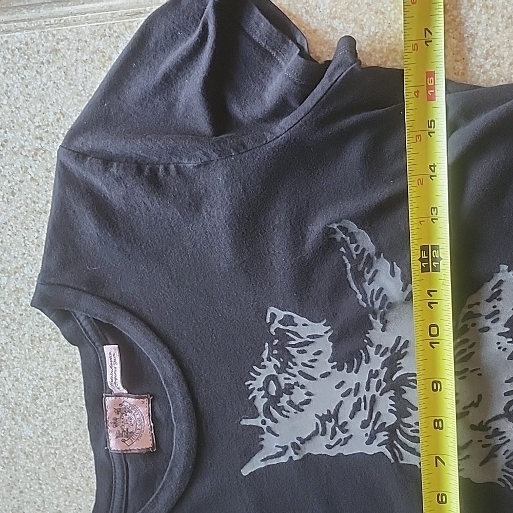 Juicy Couture Terrier Dog Black Fringe T- Shirt Size M - Picture 6 of 8